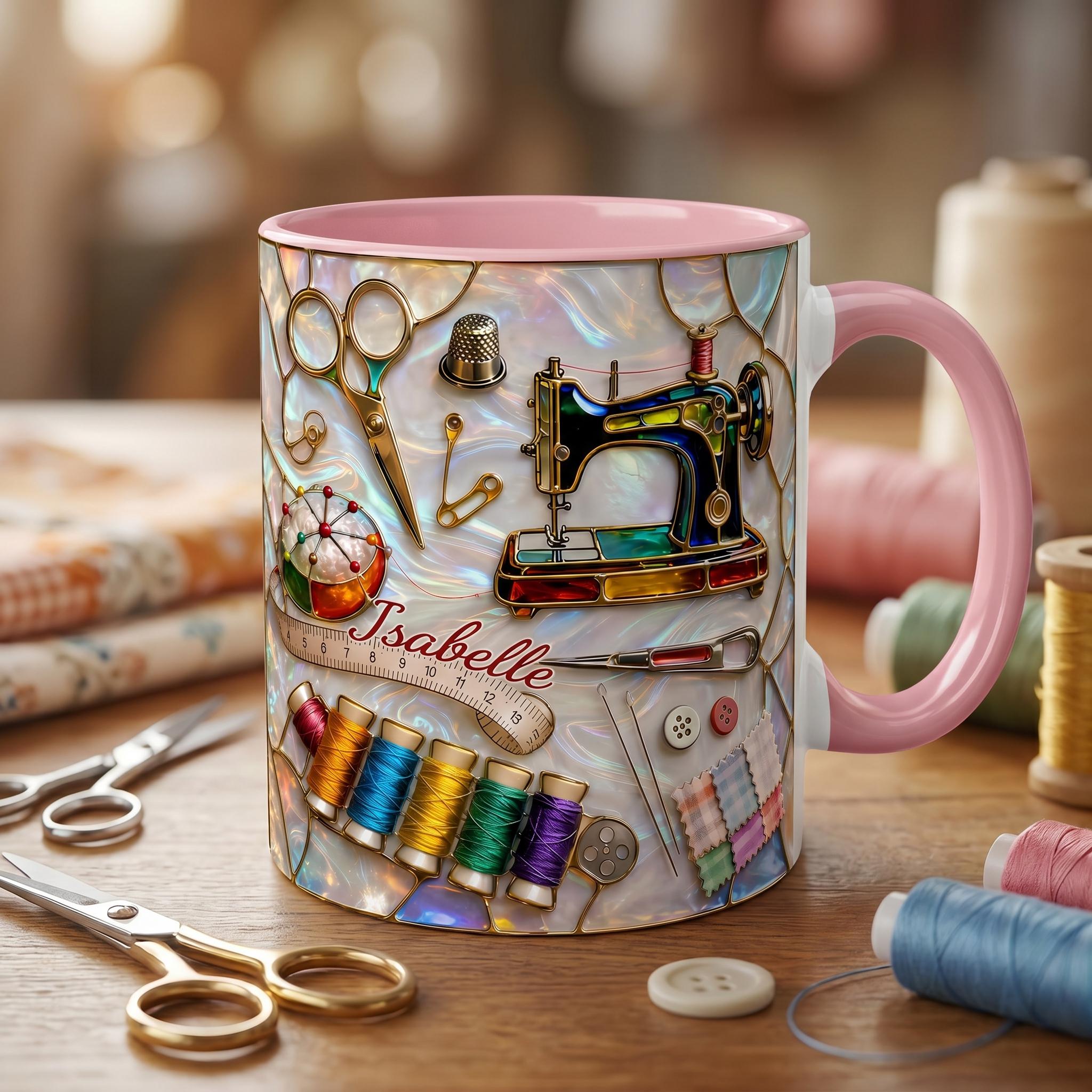 Personalized Sewing Machine Art Mug, Best Seamstress Ever Coffee Mug, Cute Quilting Lover Gift, Crafter And Maker Mug, Sewing Teacher