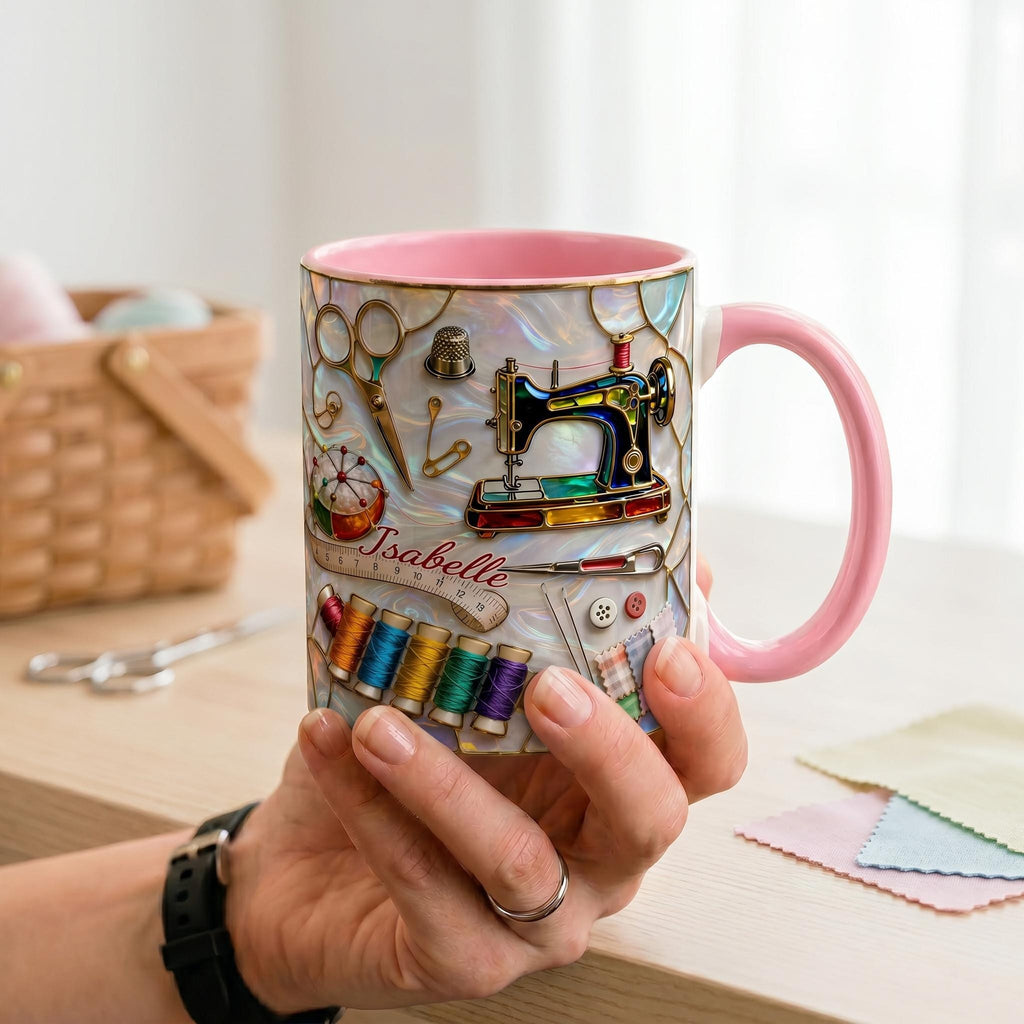 Personalized Sewing Machine Art Mug, Best Seamstress Ever Coffee Mug, Cute Quilting Lover Gift, Crafter And Maker Mug, Sewing Teacher