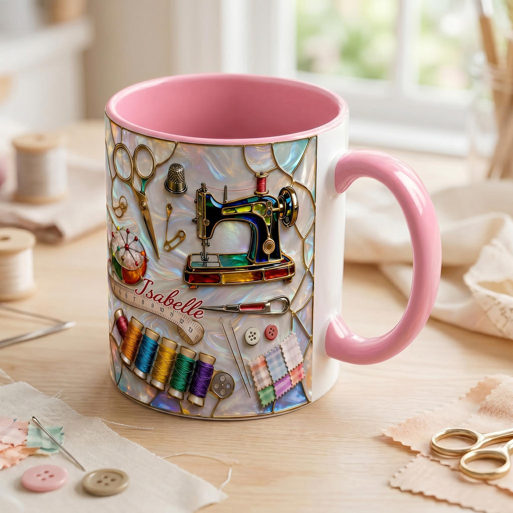 Personalized Sewing Machine Art Mug, Best Seamstress Ever Coffee Mug, Cute Quilting Lover Gift, Crafter And Maker Mug, Sewing Teacher