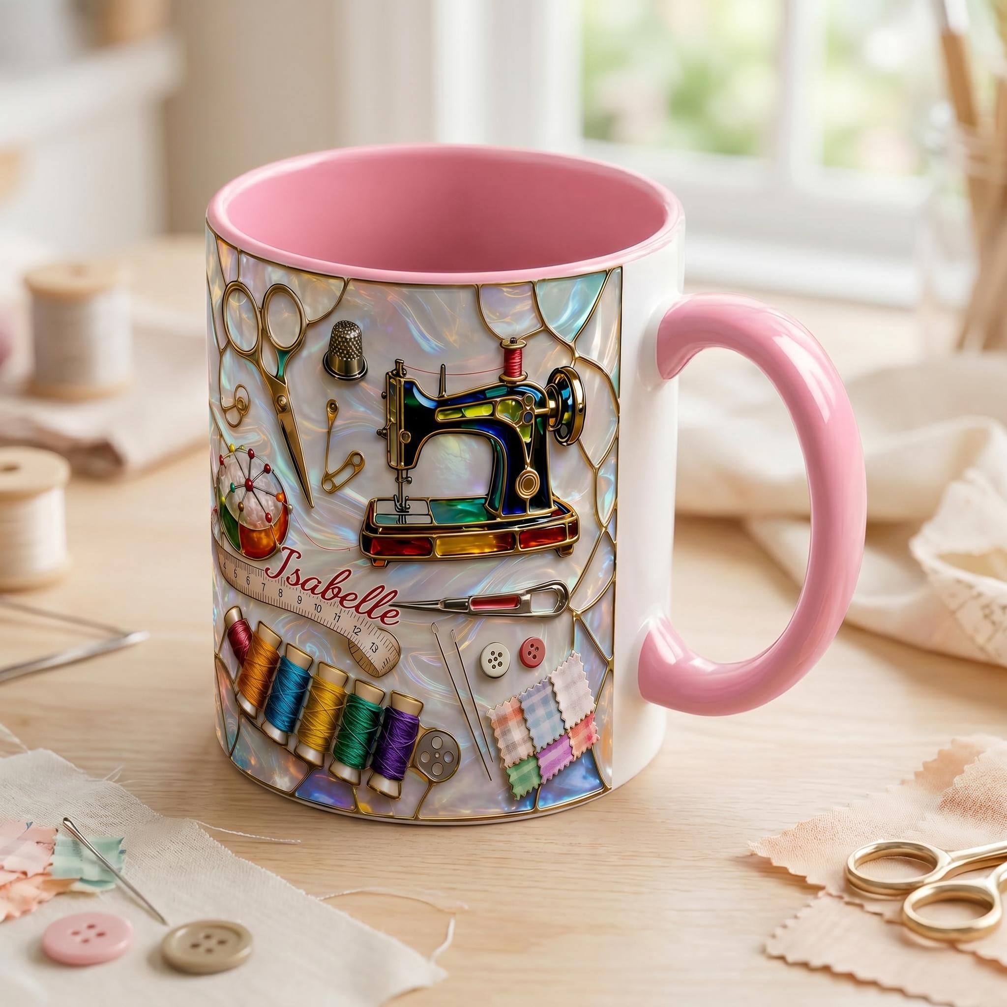 Personalized Sewing Machine Art Mug, Best Seamstress Ever Coffee Mug, Cute Quilting Lover Gift, Crafter And Maker Mug, Sewing Teacher