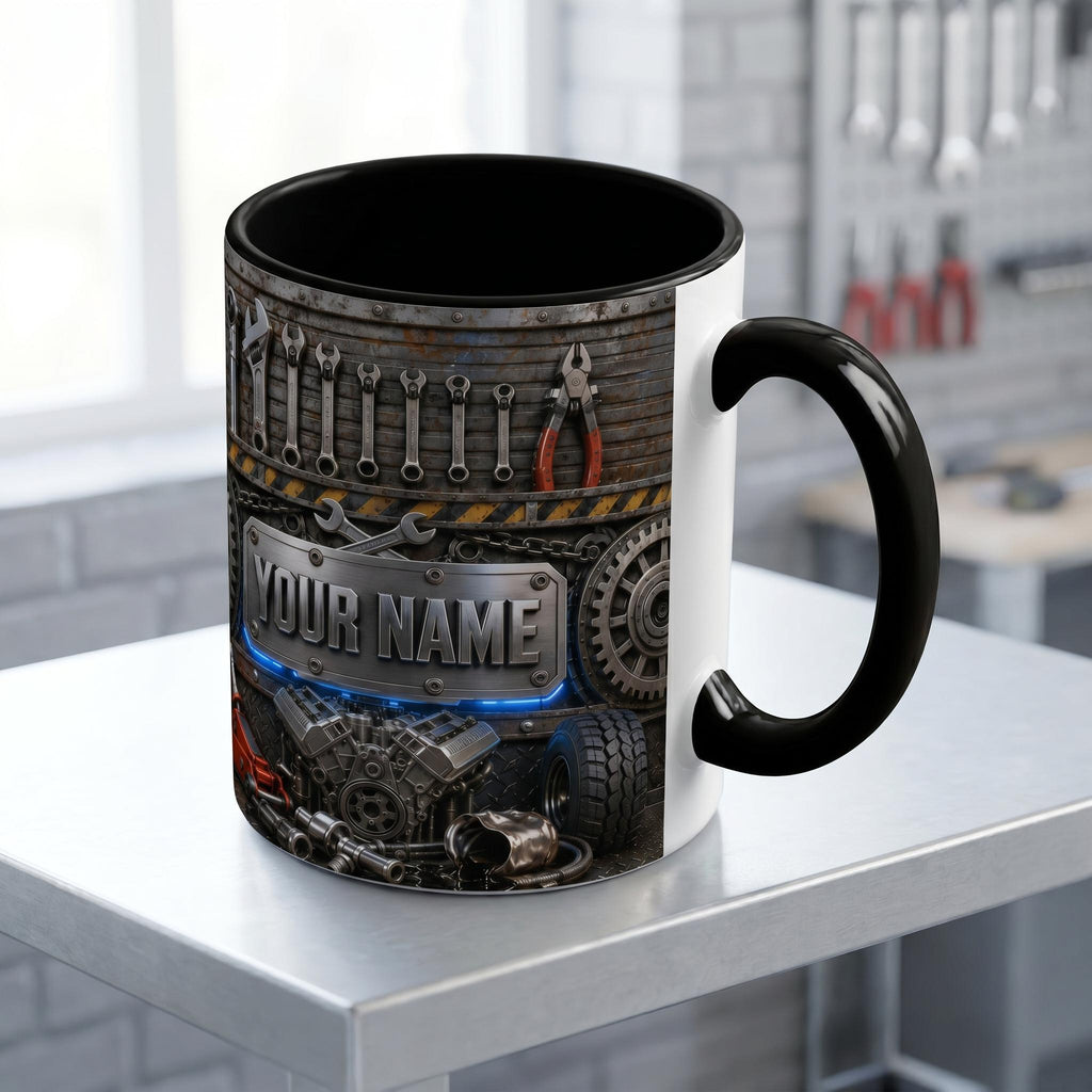 Personalized Custom V8 Engine Mug, Best Auto Mechanic Coffee Mug, 3D Garage Car Tools Mug, Gearhead Enthusiast Mug, Car Builder Dad Gift