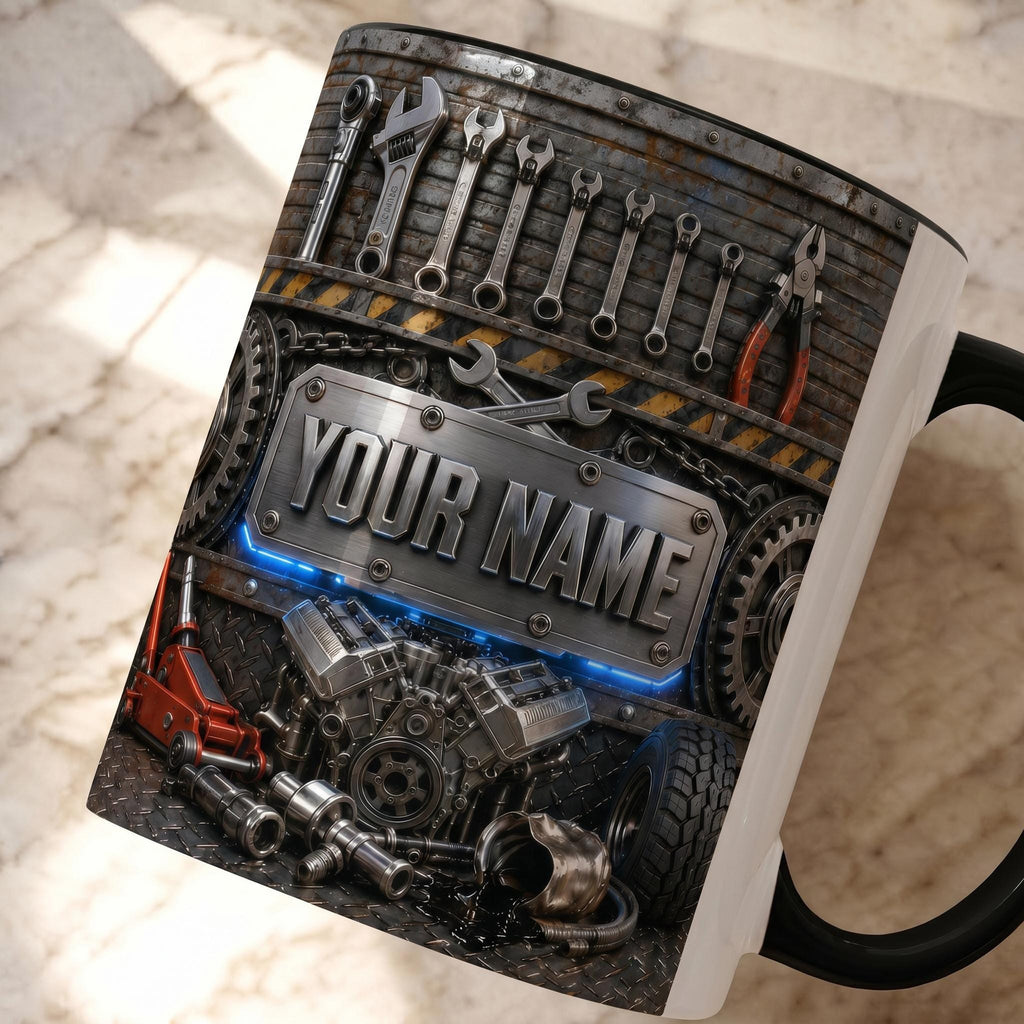 Personalized Custom V8 Engine Mug, Best Auto Mechanic Coffee Mug, 3D Garage Car Tools Mug, Gearhead Enthusiast Mug, Car Builder Dad Gift