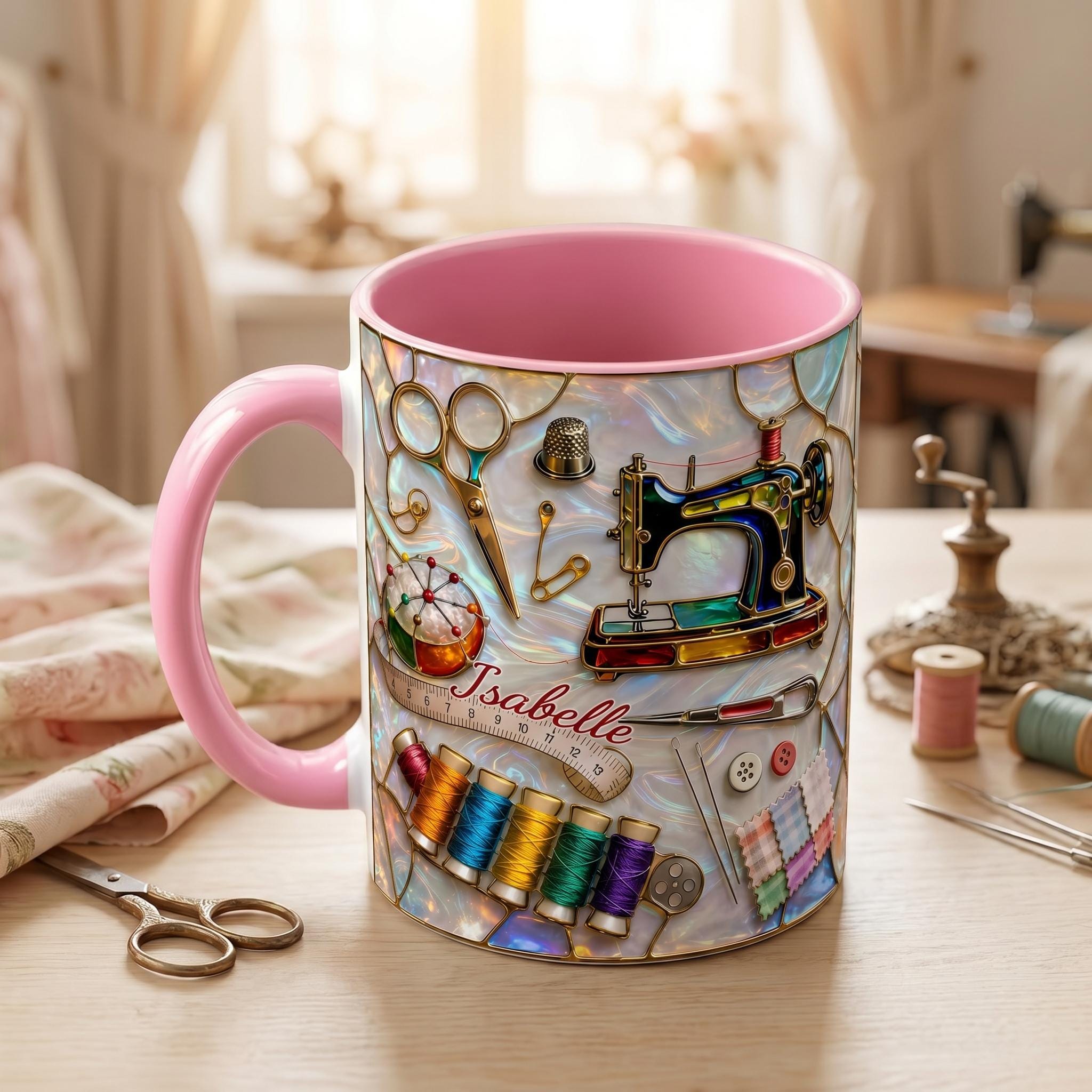 Personalized Sewing Machine Art Mug, Best Seamstress Ever Coffee Mug, Cute Quilting Lover Gift, Crafter And Maker Mug, Sewing Teacher