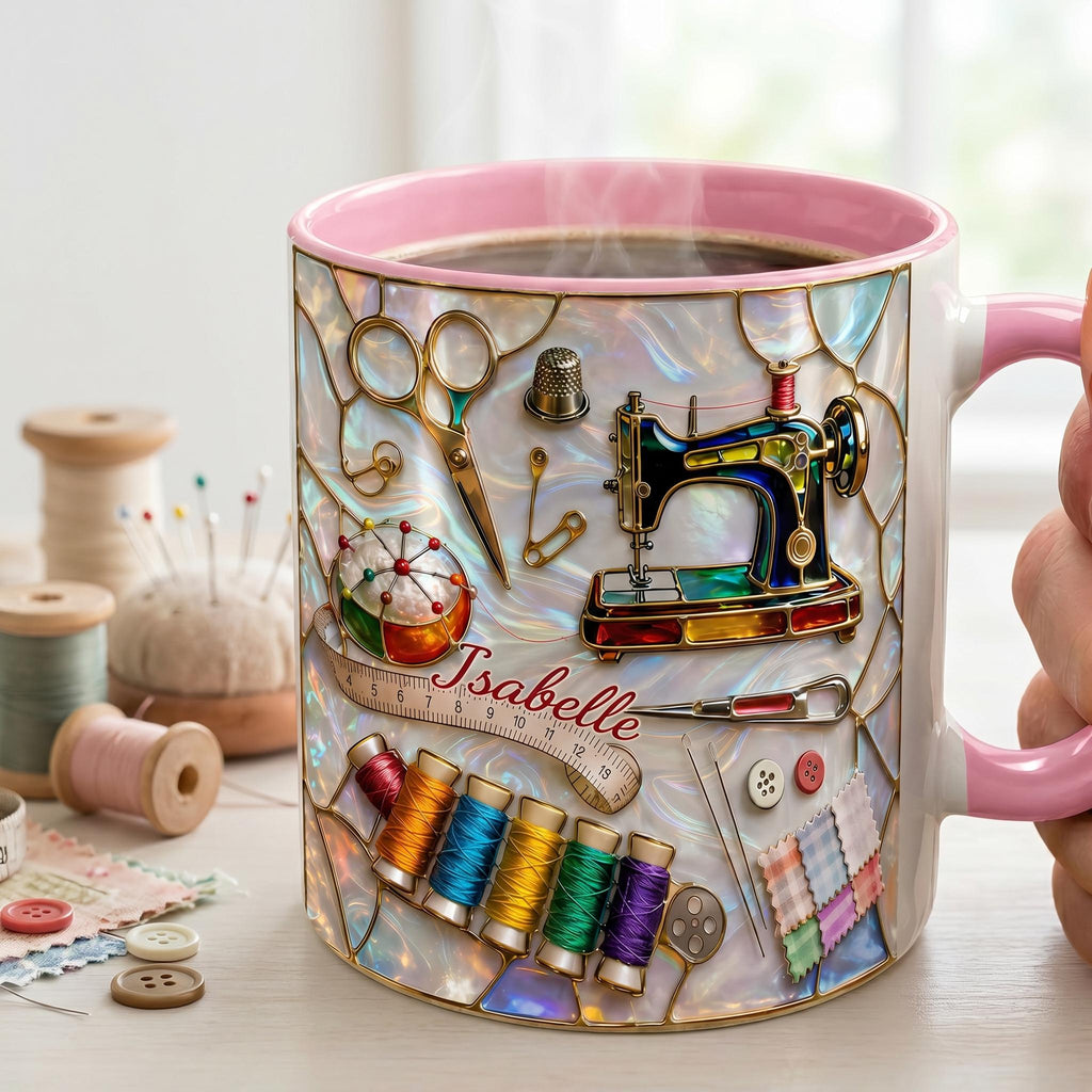 Personalized Sewing Machine Art Mug, Best Seamstress Ever Coffee Mug, Cute Quilting Lover Gift, Crafter And Maker Mug, Sewing Teacher