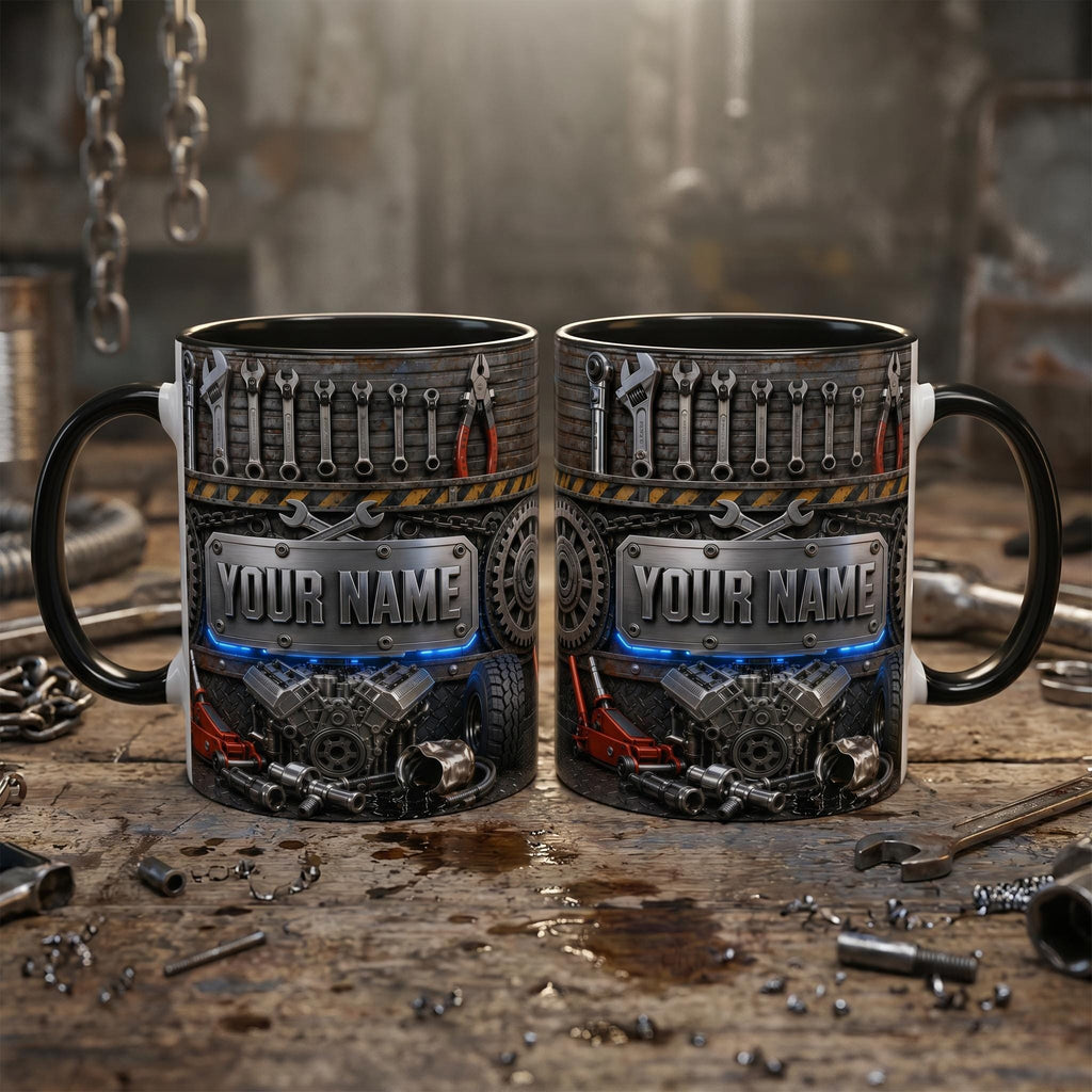 Personalized Custom V8 Engine Mug, Best Auto Mechanic Coffee Mug, 3D Garage Car Tools Mug, Gearhead Enthusiast Mug, Car Builder Dad Gift