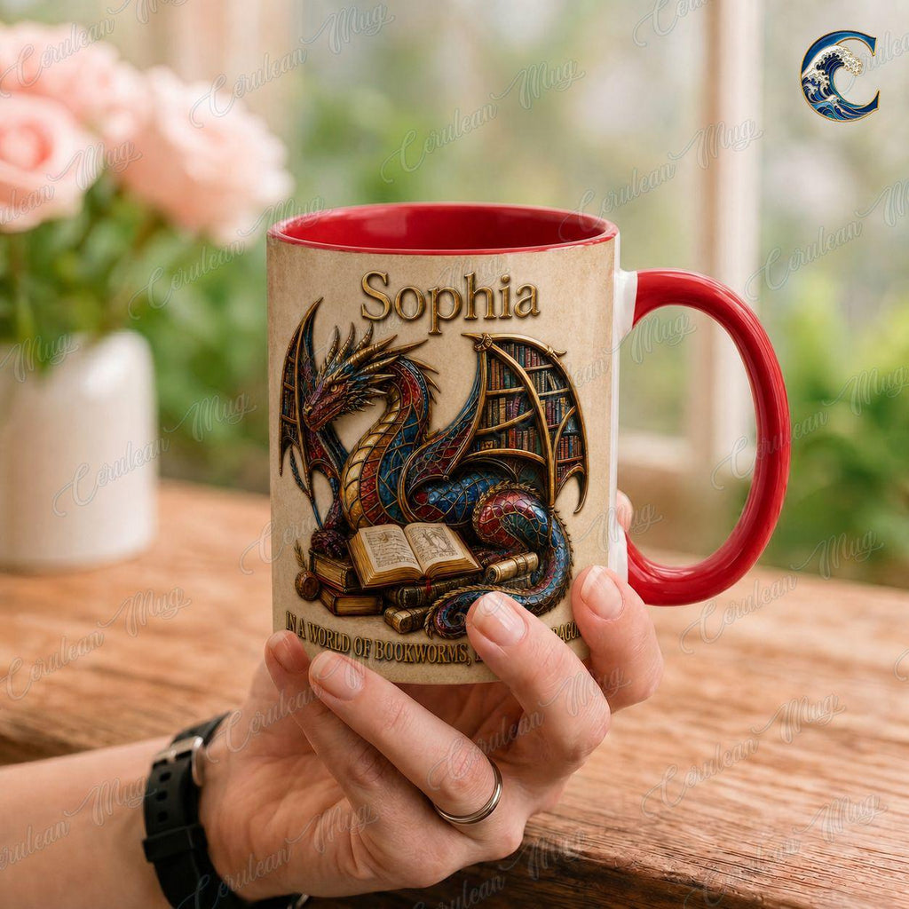 Custom Name Book Dragon Mug, Be A Book Dragon Coffee Mug, Fantasy Dragon Bookworm Mug, Dragon Book Lover Gift Mug, Reading Fantasy Gift