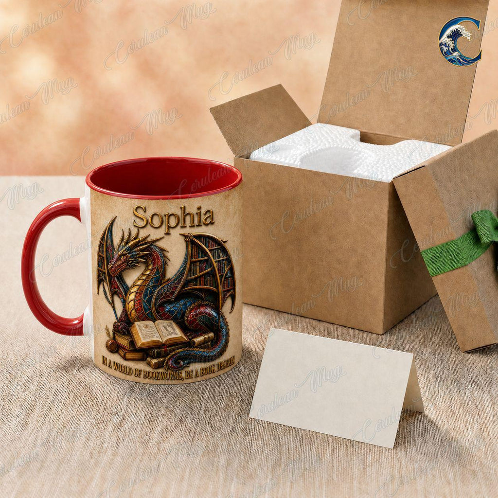 Custom Name Book Dragon Mug, Be A Book Dragon Coffee Mug, Fantasy Dragon Bookworm Mug, Dragon Book Lover Gift Mug, Reading Fantasy Gift
