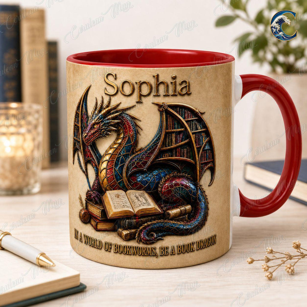Custom Name Book Dragon Mug, Be A Book Dragon Coffee Mug, Fantasy Dragon Bookworm Mug, Dragon Book Lover Gift Mug, Reading Fantasy Gift