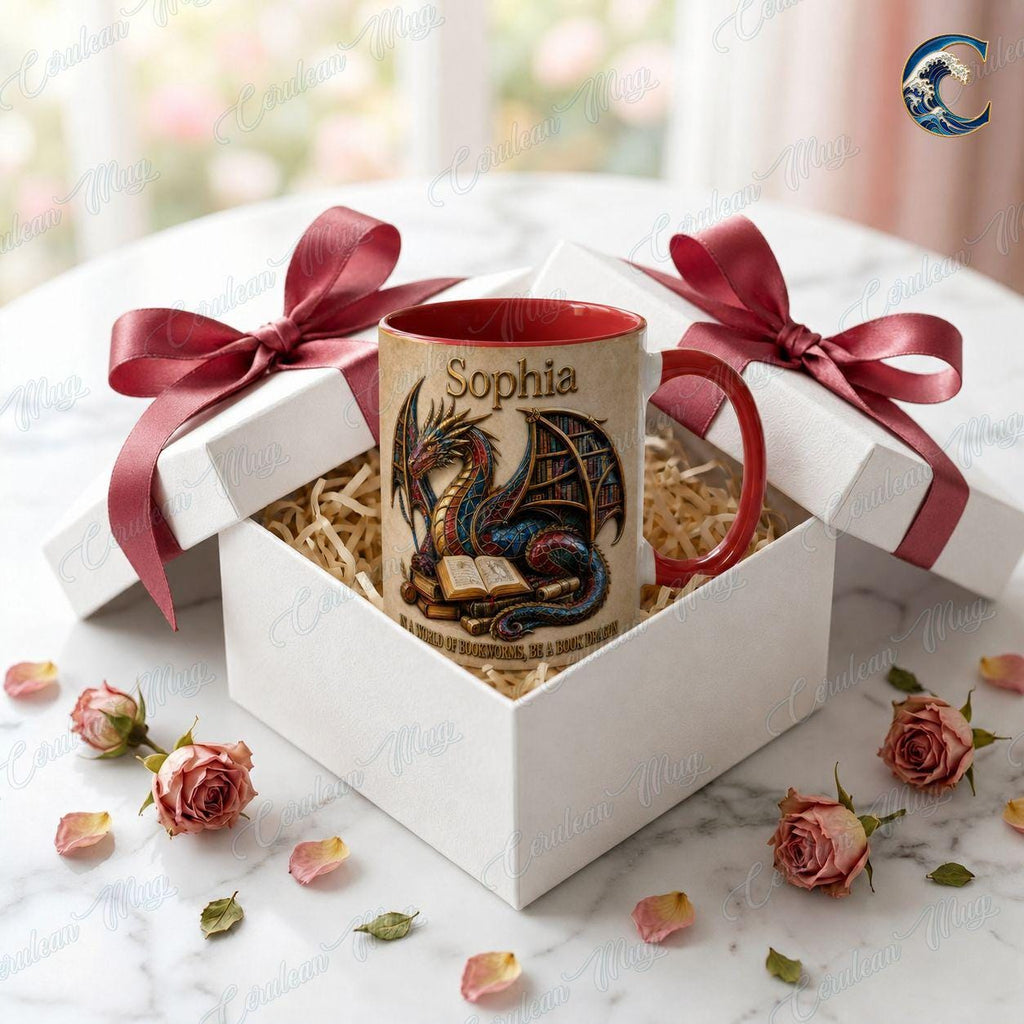 Custom Name Book Dragon Mug, Be A Book Dragon Coffee Mug, Fantasy Dragon Bookworm Mug, Dragon Book Lover Gift Mug, Reading Fantasy Gift