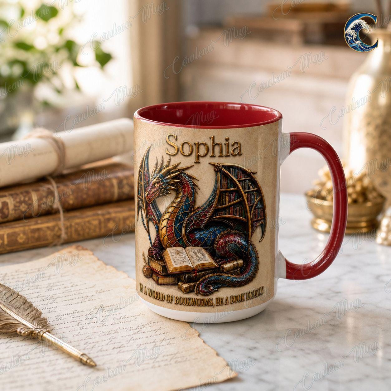 Custom Name Book Dragon Mug, Be A Book Dragon Coffee Mug, Fantasy Dragon Bookworm Mug, Dragon Book Lover Gift Mug, Reading Fantasy Gift