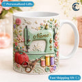 Custom Name Floral Sewing Mug, Vintage Sewing Machine Coffee Mug, Seamstress Gift Mug, 3D Embossed Sewing Lover Mug, Quilting Hobby Gift