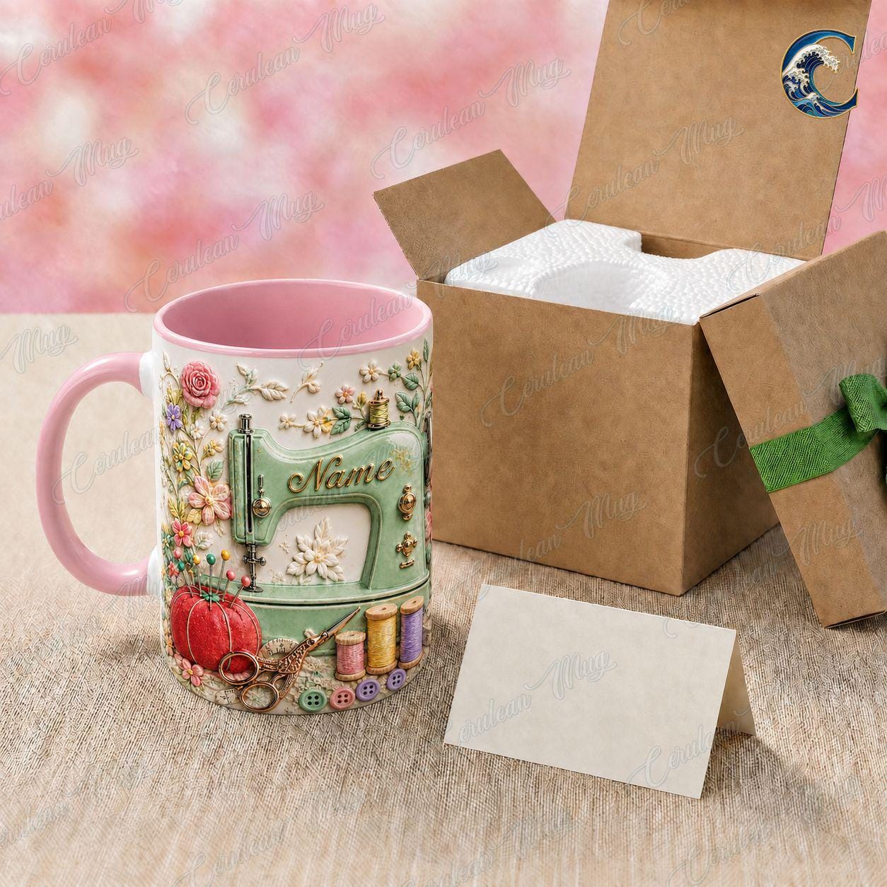 Custom Name Floral Sewing Mug, Vintage Sewing Machine Coffee Mug, Seamstress Gift Mug, 3D Embossed Sewing Lover Mug, Quilting Hobby Gift