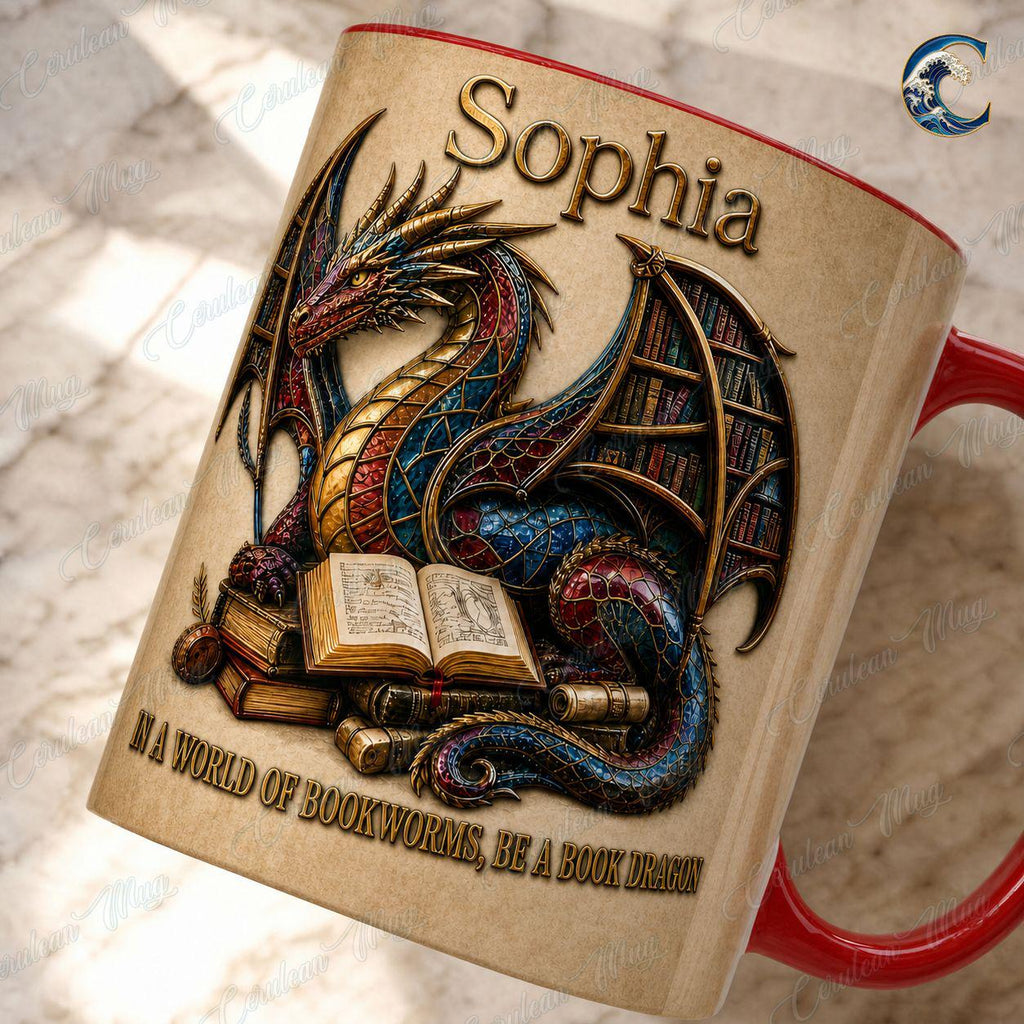 Custom Name Book Dragon Mug, Be A Book Dragon Coffee Mug, Fantasy Dragon Bookworm Mug, Dragon Book Lover Gift Mug, Reading Fantasy Gift