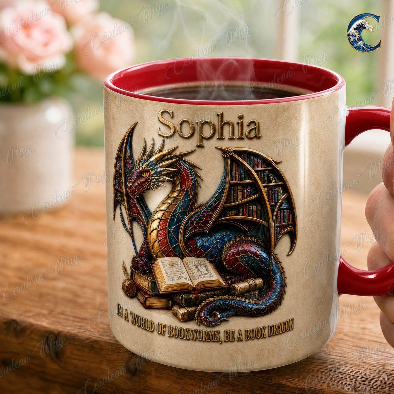 Custom Name Book Dragon Mug, Be A Book Dragon Coffee Mug, Fantasy Dragon Bookworm Mug, Dragon Book Lover Gift Mug, Reading Fantasy Gift