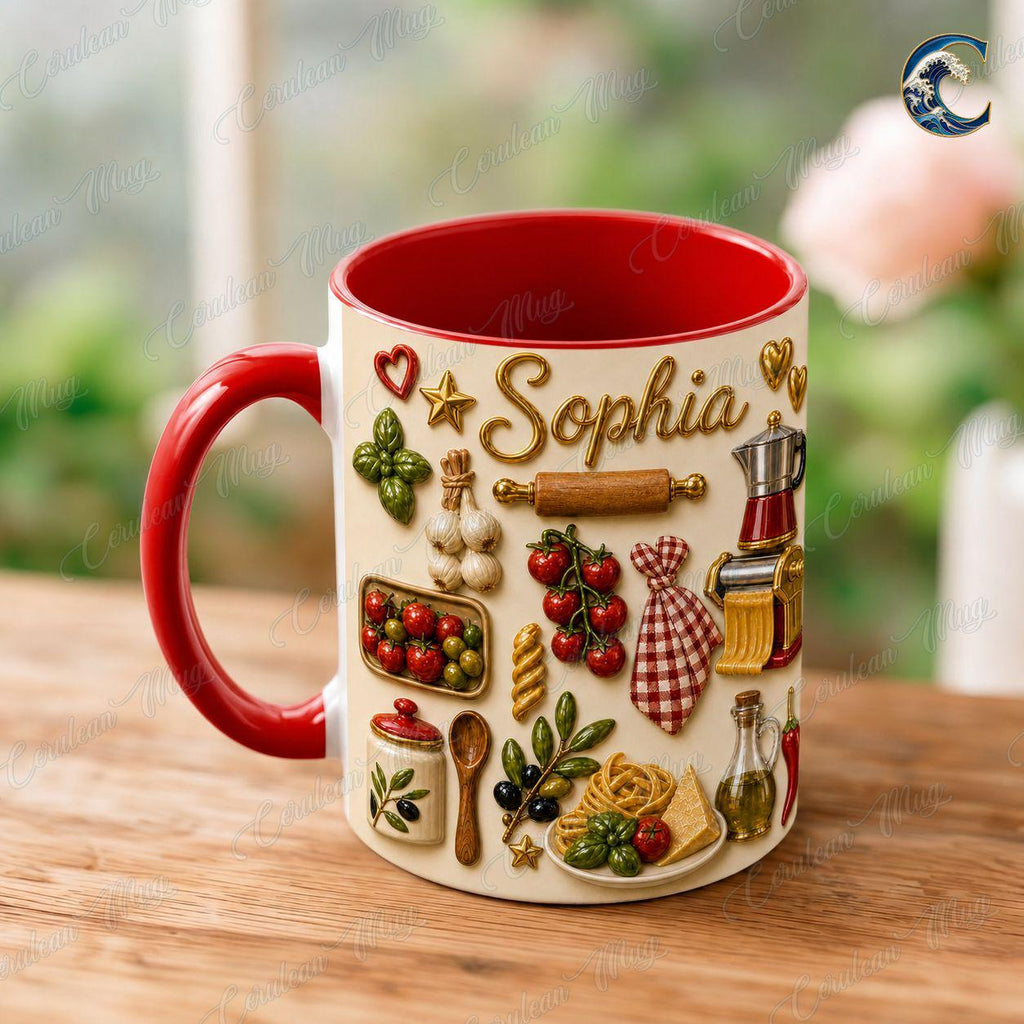 Custom Garden Herbs Cooking Mug, Personalized Italian Vegetables Coffee Mug, Chef Gift Mug, Fresh Produce Mug, Vacation Beach Gift