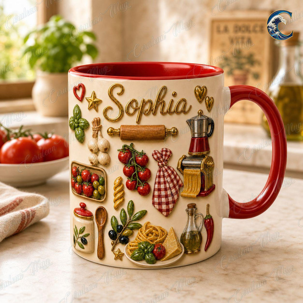 Custom Garden Herbs Cooking Mug, Personalized Italian Vegetables Coffee Mug, Chef Gift Mug, Fresh Produce Mug, Vacation Beach Gift