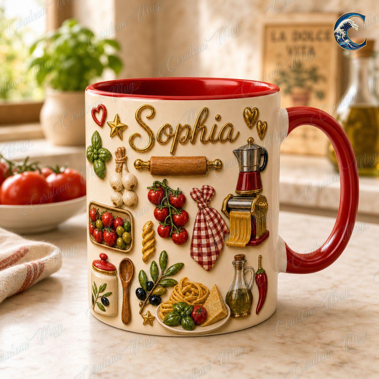 Custom Garden Herbs Cooking Mug, Personalized Italian Vegetables Coffee Mug, Chef Gift Mug, Fresh Produce Mug, Vacation Beach Gift
