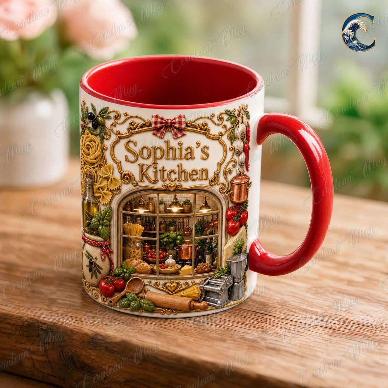 Personalized Kitchen Shelf Mug, Vintage Chef Design Coffee Mug, Cooking Lover Mug, Decorative Home Decor Mug, Vintage Kitchen Gift