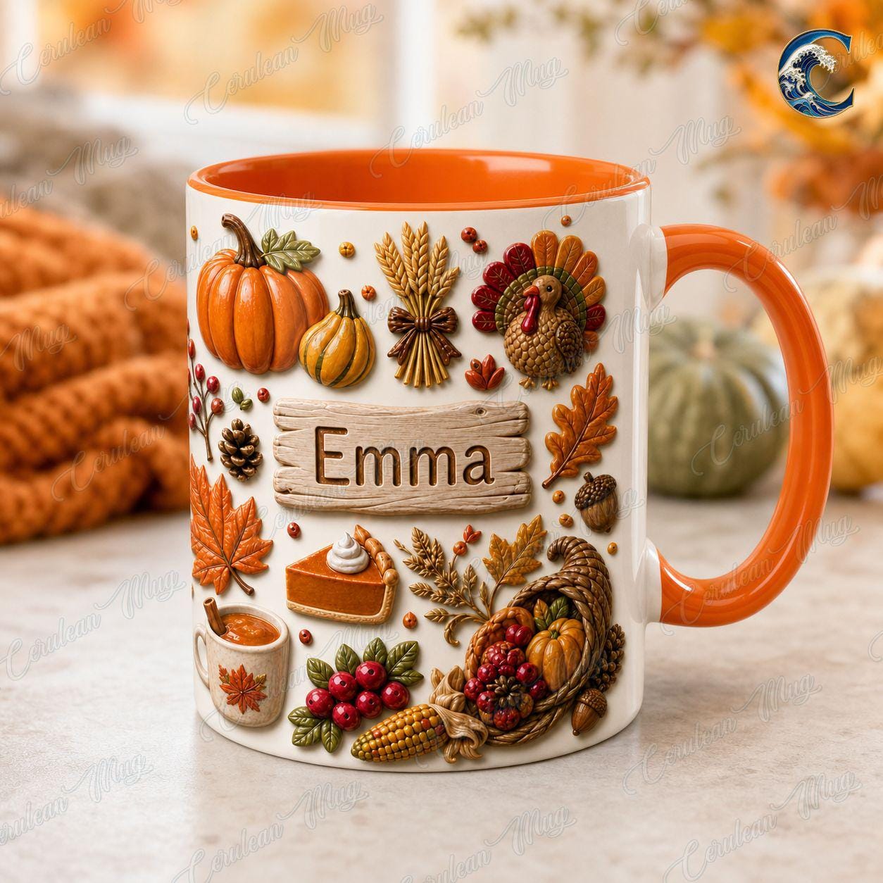 Personalized Fall Coffee Mug, Autumn Pumpkin Harvest Coffee Mug, Seasonal Kitchen Mug, Vintage Kitchen Mug, Cozy Fall Gift