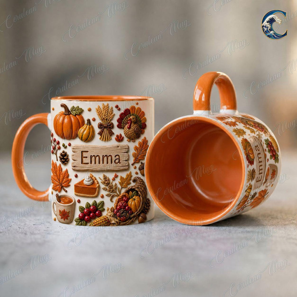 Personalized Fall Coffee Mug, Autumn Pumpkin Harvest Coffee Mug, Seasonal Kitchen Mug, Vintage Kitchen Mug, Cozy Fall Gift