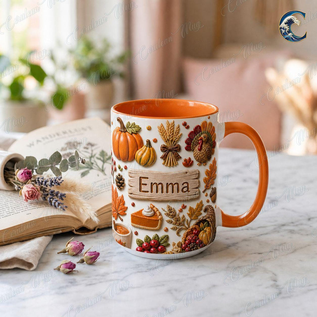Personalized Fall Coffee Mug, Autumn Pumpkin Harvest Coffee Mug, Seasonal Kitchen Mug, Vintage Kitchen Mug, Cozy Fall Gift