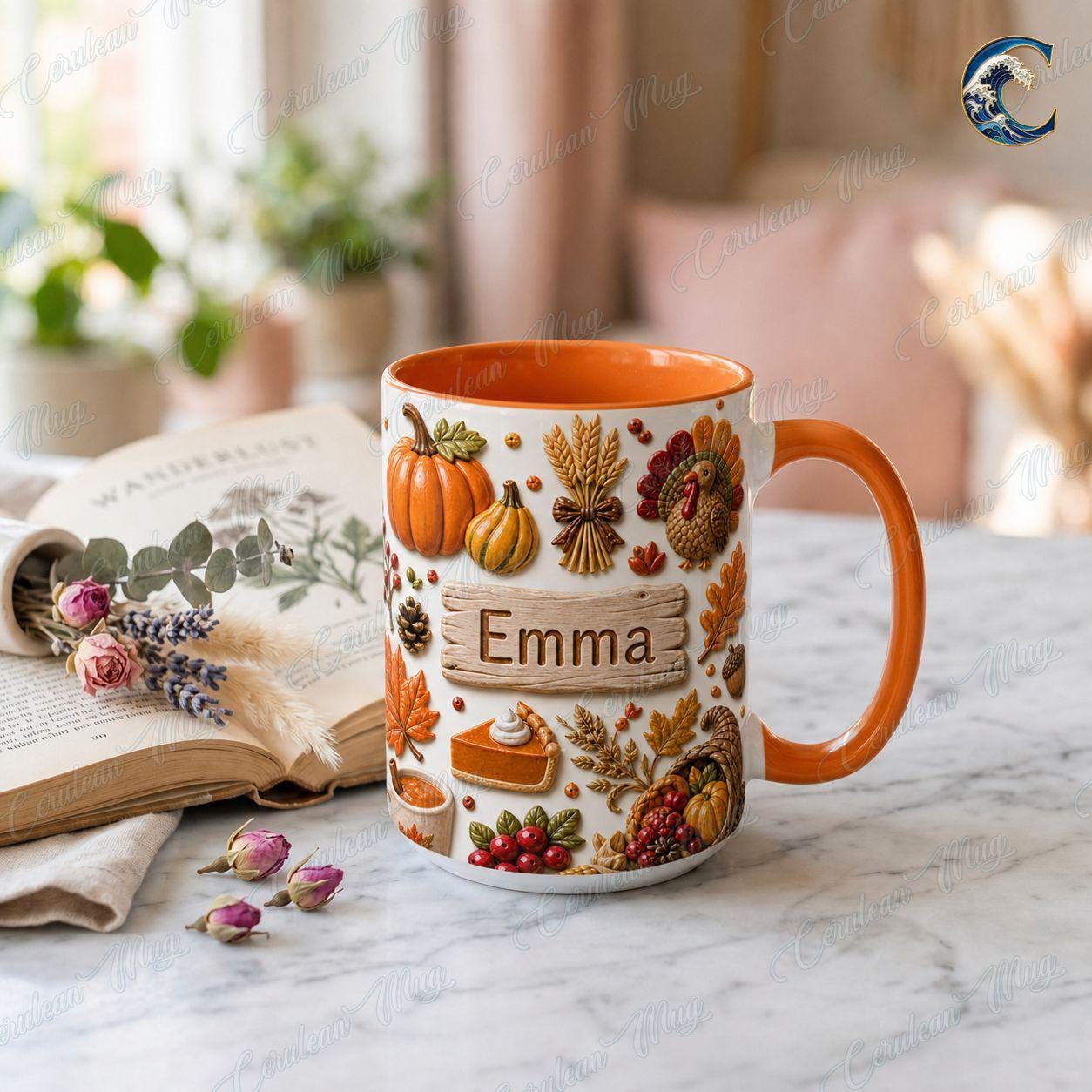 Personalized Fall Coffee Mug, Autumn Pumpkin Harvest Coffee Mug, Seasonal Kitchen Mug, Vintage Kitchen Mug, Cozy Fall Gift