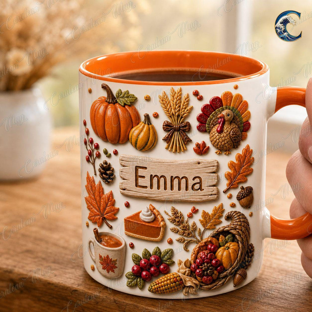 Personalized Fall Coffee Mug, Autumn Pumpkin Harvest Coffee Mug, Seasonal Kitchen Mug, Vintage Kitchen Mug, Cozy Fall Gift