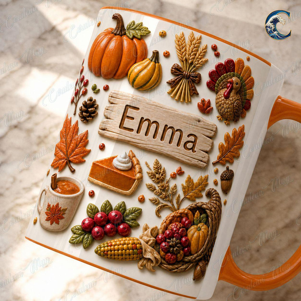 Personalized Fall Coffee Mug, Autumn Pumpkin Harvest Coffee Mug, Seasonal Kitchen Mug, Vintage Kitchen Mug, Cozy Fall Gift
