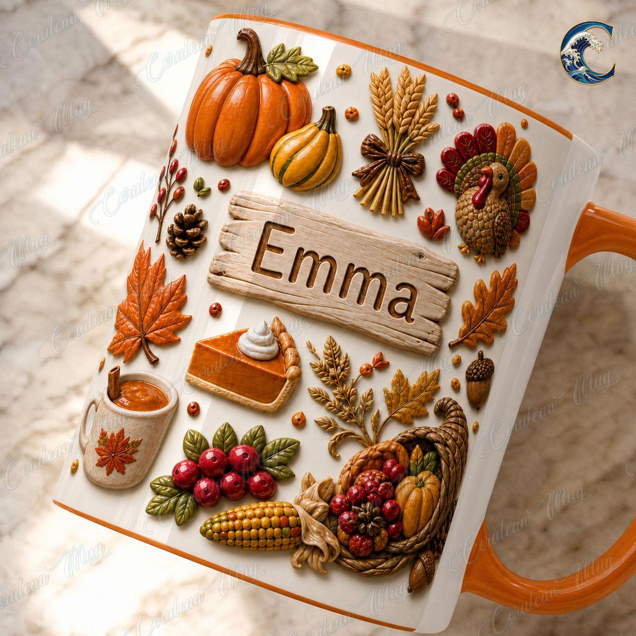 Personalized Fall Coffee Mug, Autumn Pumpkin Harvest Coffee Mug, Seasonal Kitchen Mug, Vintage Kitchen Mug, Cozy Fall Gift