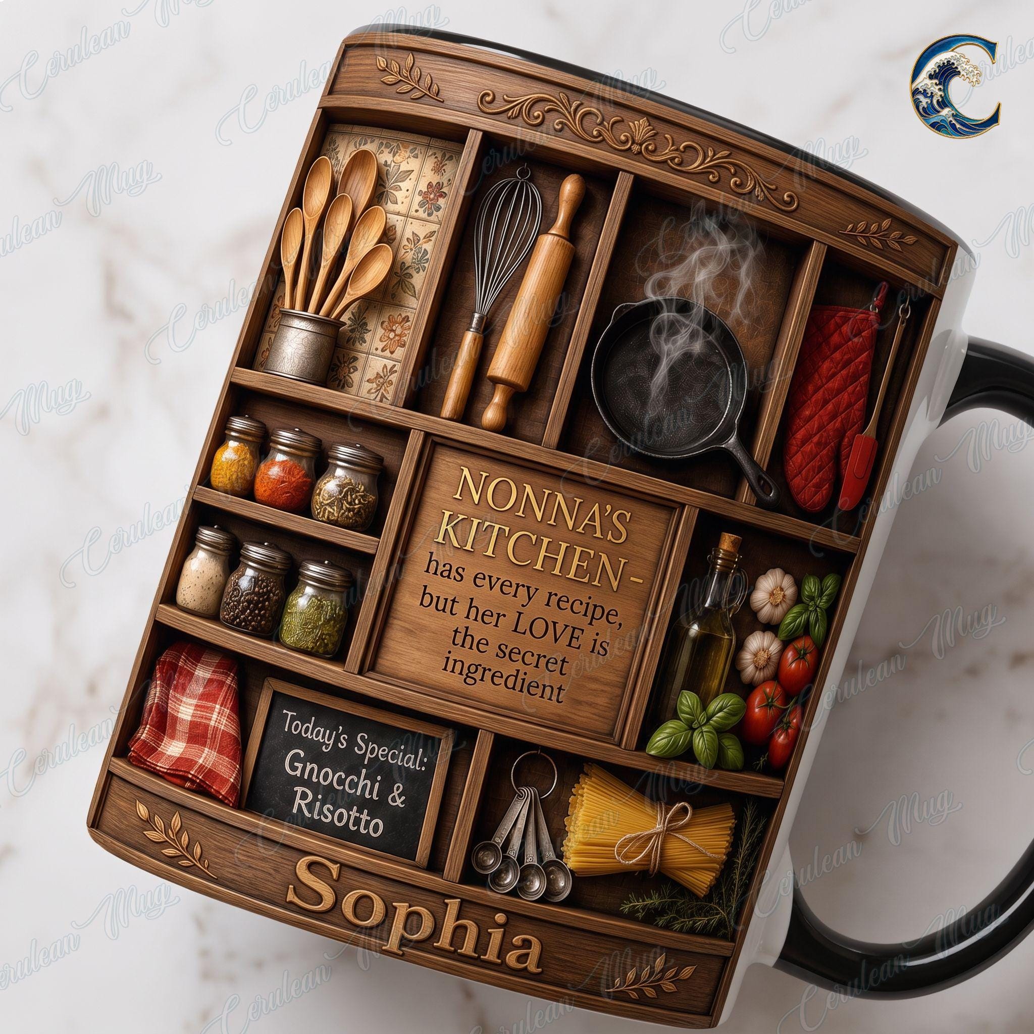 Personalized Grandma Kitchen Mug, Nonna's Recipe Coffee Mug, Italian Grandmother Mug, Family Cooking Mug, Grandmother  Gift