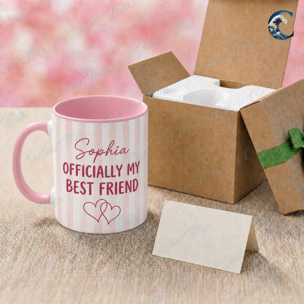 Personalized Officially My Best Friend Mug, Custom Name Coffee Mug, Coffee And Chaos Mug, Pink Heart Bestie Mug, Best Friend Gift
