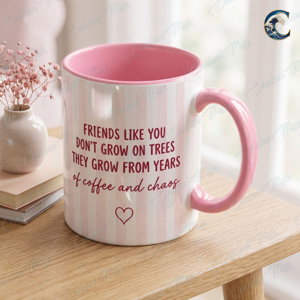 Personalized Officially My Best Friend Mug, Custom Name Coffee Mug, Coffee And Chaos Mug, Pink Heart Bestie Mug, Best Friend Gift