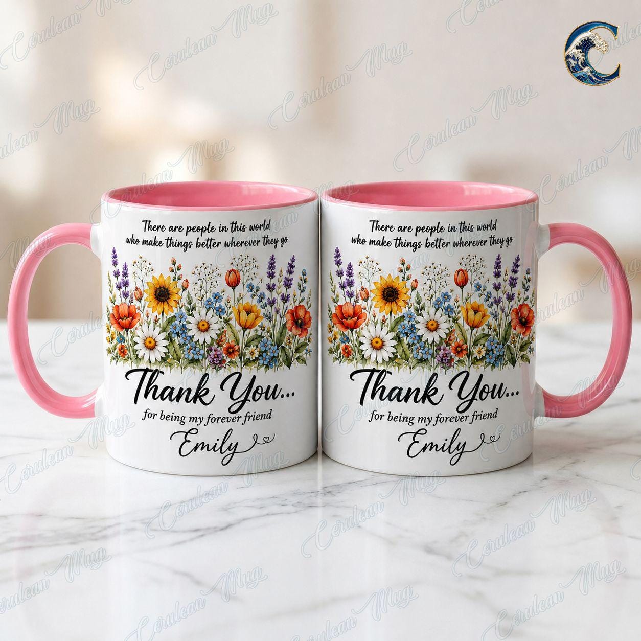 Personalized Forever Friend Mug, Wildflower Forever Friend Coffee Mug, Thank You For Being Mug, Custom Name Floral Mug, Friendship Day Gift