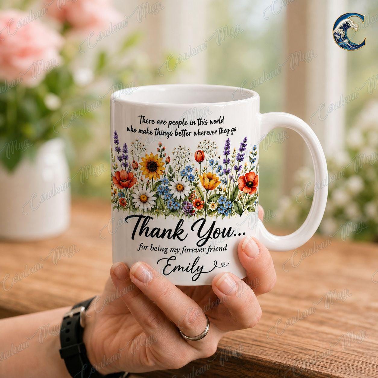 Personalized Forever Friend Mug, Wildflower Forever Friend Coffee Mug, Thank You For Being Mug, Custom Name Floral Mug, Friendship Day Gift