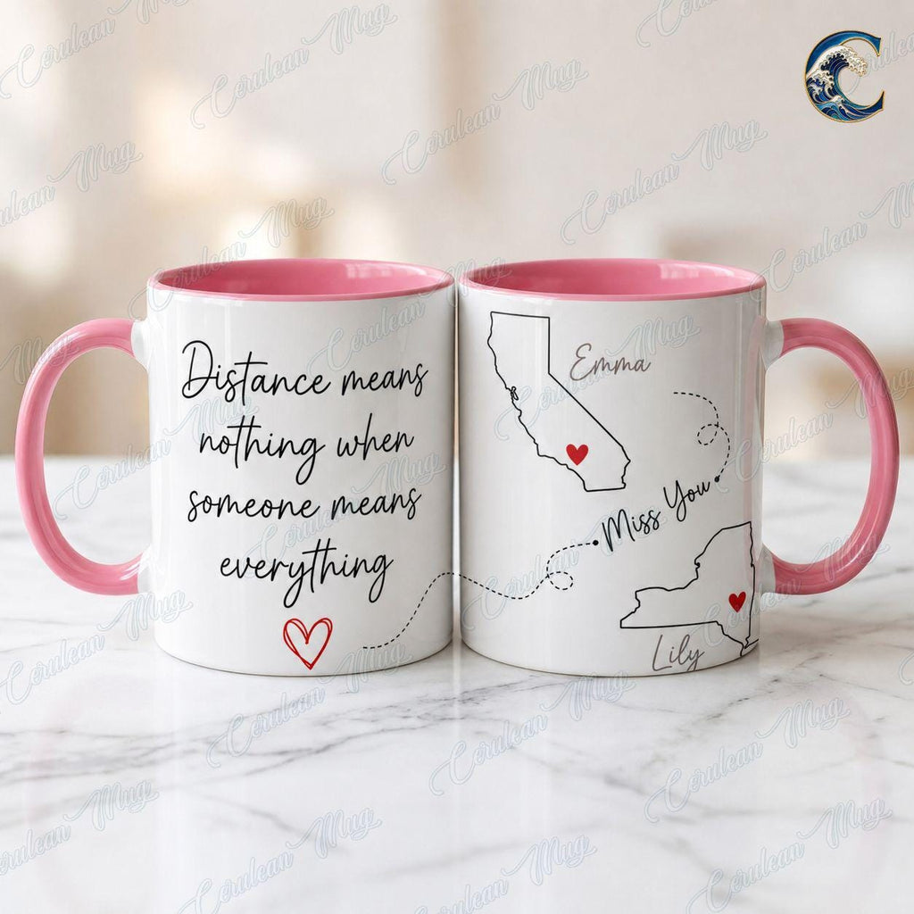 Personalized Long Distance Friendship Mug, Custom State Map Coffee Mug, Miss You Mug, Best Friend Mug, Friendship Map Gift