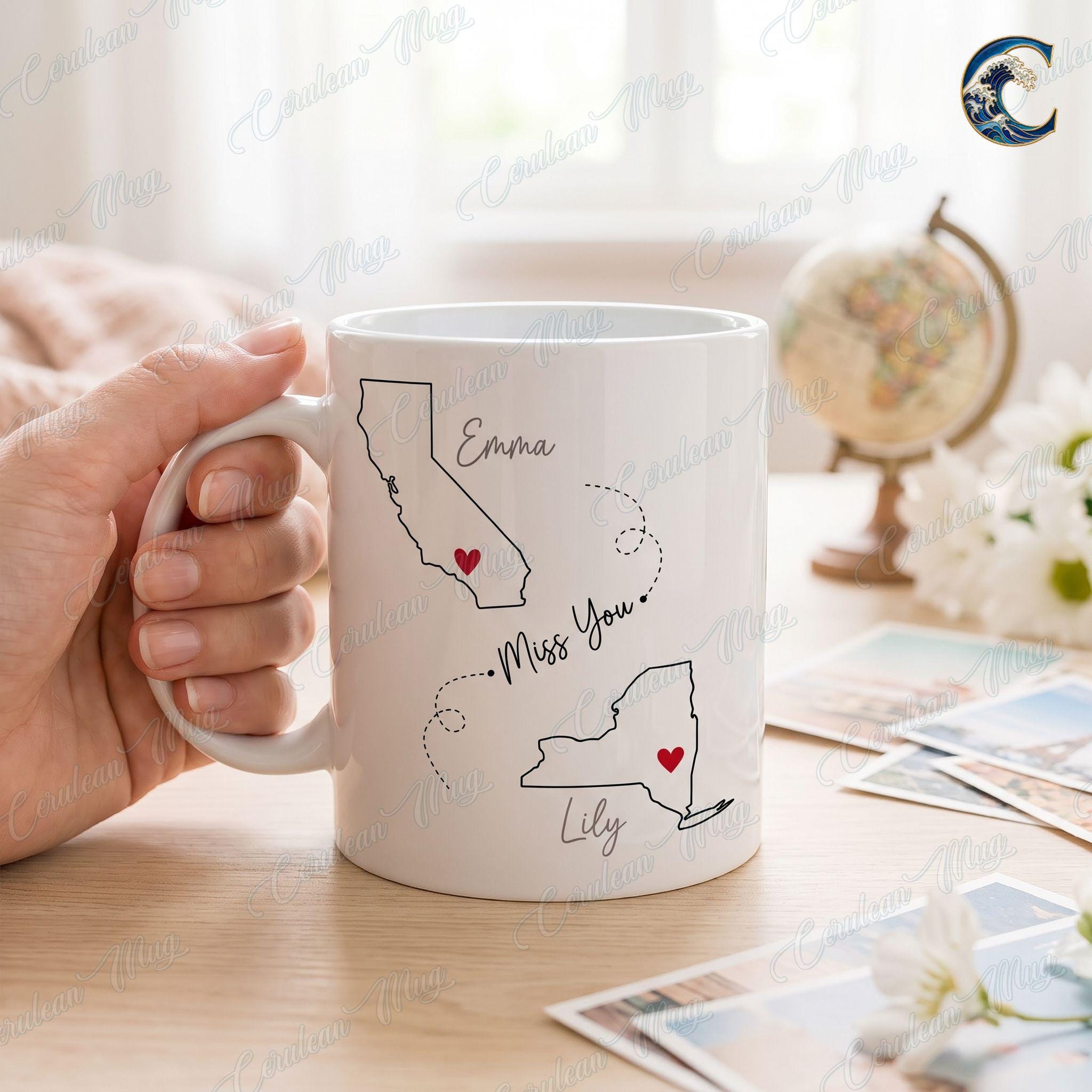 Personalized Long Distance Friendship Mug, Custom State Map Coffee Mug, Miss You Mug, Best Friend Mug, Friendship Map Gift