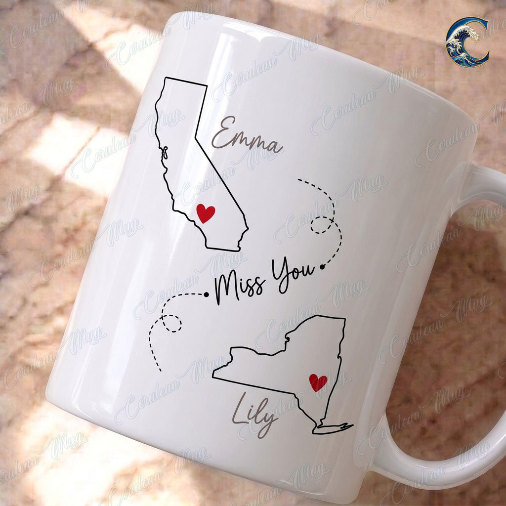 Personalized Long Distance Friendship Mug, Custom State Map Coffee Mug, Miss You Mug, Best Friend Mug, Friendship Map Gift