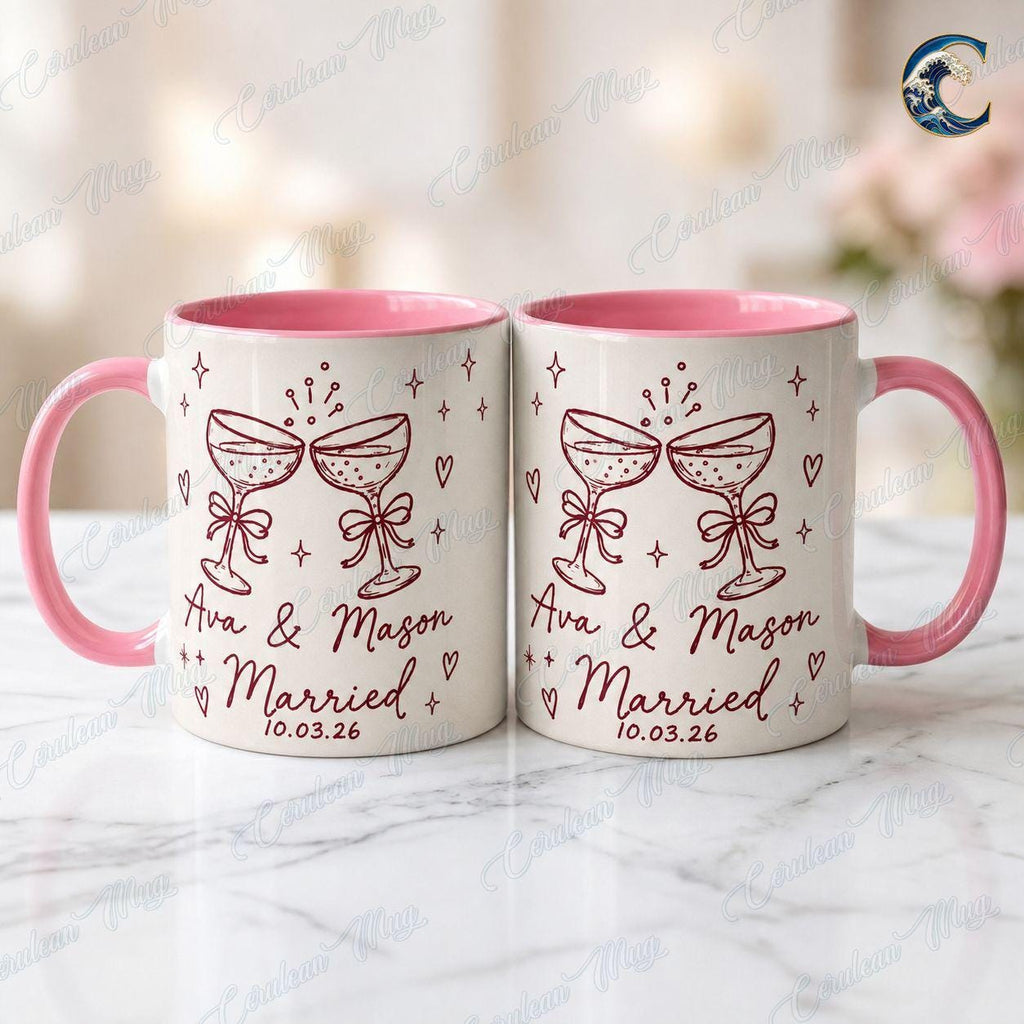 Personalized Wedding Engaged Mug, Custom Couple Coffee Mug, Married Couple Mug, Wedding Date Name Mug, Engagement Party Gift
