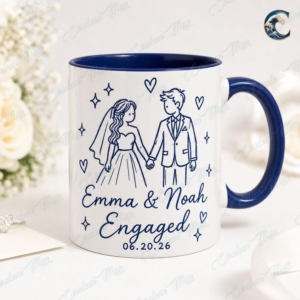 Personalized Wedding Engaged Mug, Custom Couple Coffee Mug, Married Couple Mug, Wedding Date Name Mug, Engagement Party Gift
