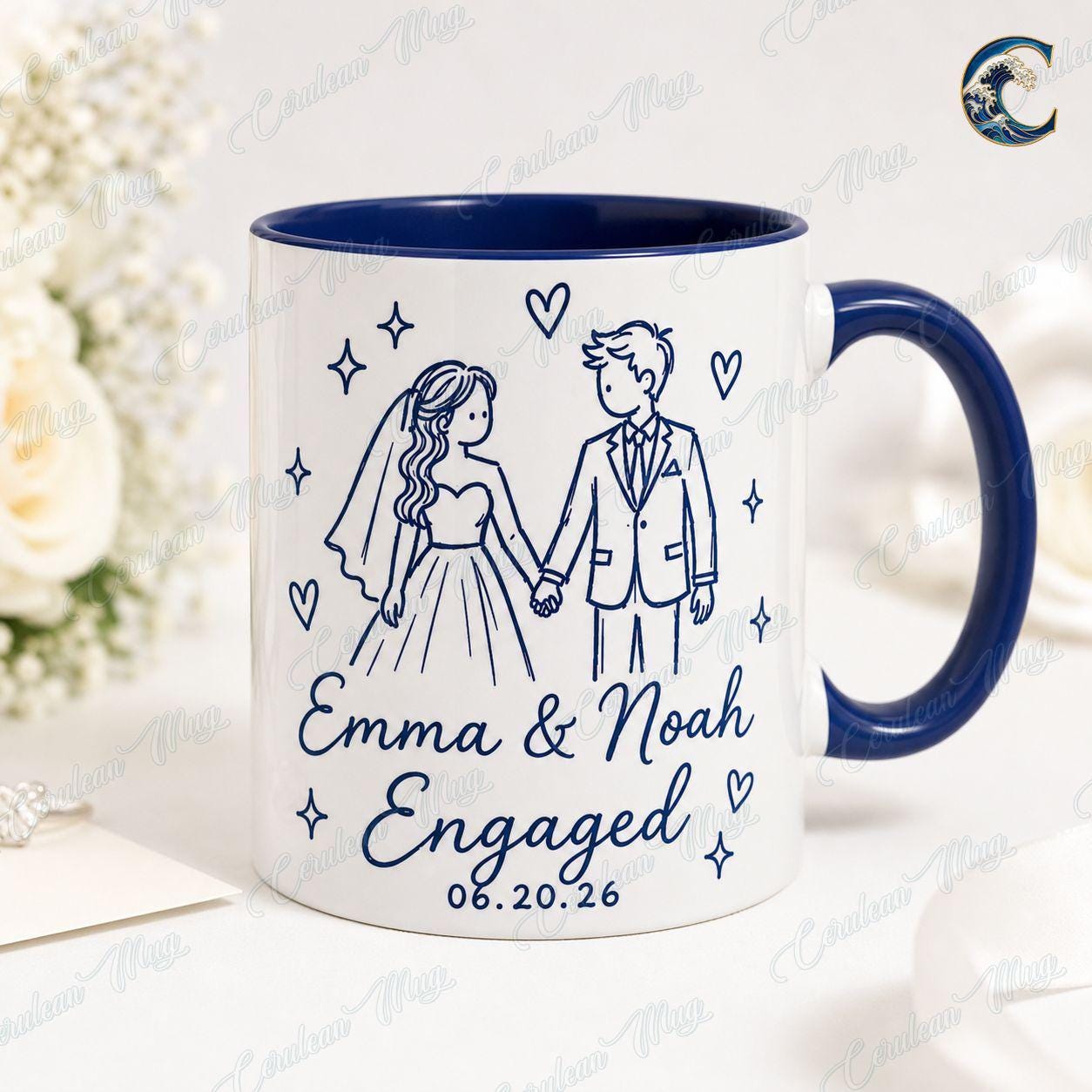 Personalized Wedding Engaged Mug, Custom Couple Coffee Mug, Married Couple Mug, Wedding Date Name Mug, Engagement Party Gift