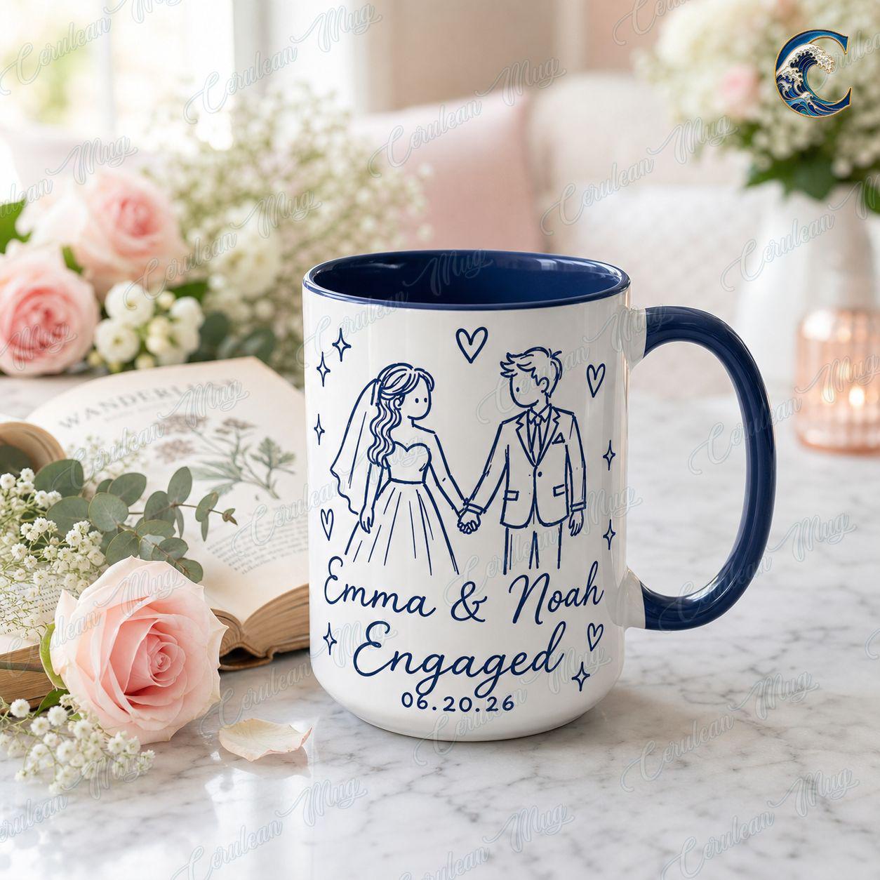 Personalized Wedding Engaged Mug, Custom Couple Coffee Mug, Married Couple Mug, Wedding Date Name Mug, Engagement Party Gift