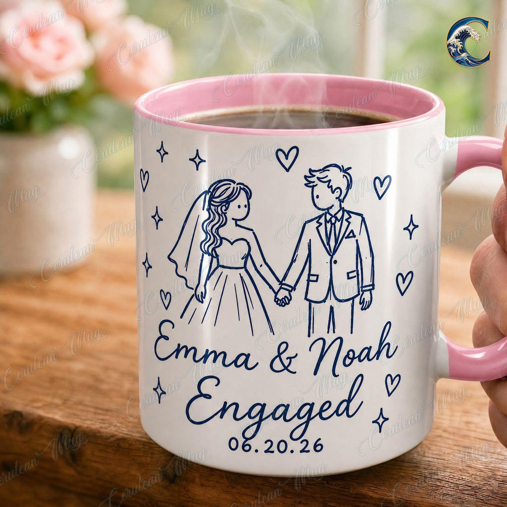 Personalized Wedding Engaged Mug, Custom Couple Coffee Mug, Married Couple Mug, Wedding Date Name Mug, Engagement Party Gift