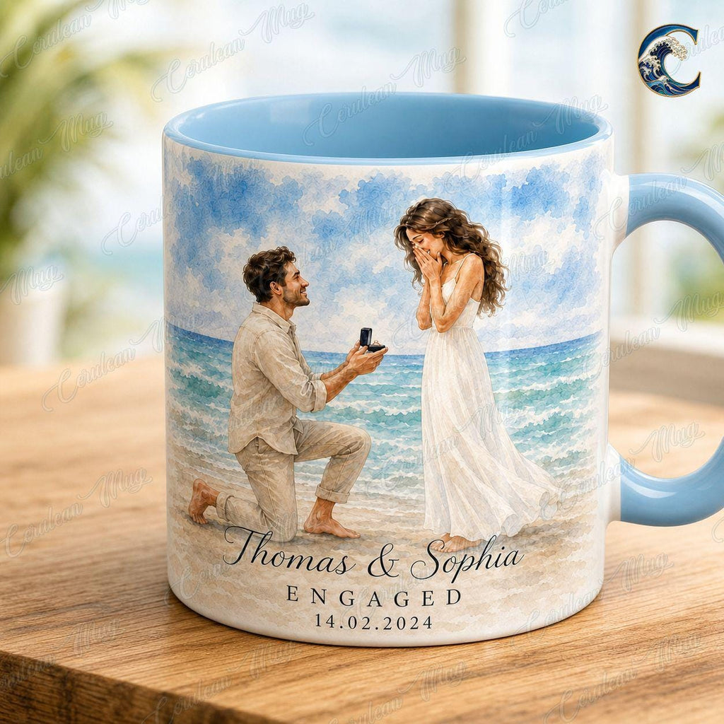 Personalized Proposal Mug, Custom Photo Coffee Mug, He Asked She Said Yes Mug, Beach Proposal Couple Mug, Engagement Gift