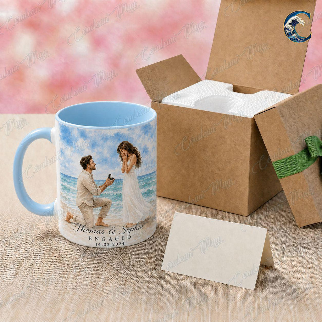 Personalized Proposal Mug, Custom Photo Coffee Mug, He Asked She Said Yes Mug, Beach Proposal Couple Mug, Engagement Gift
