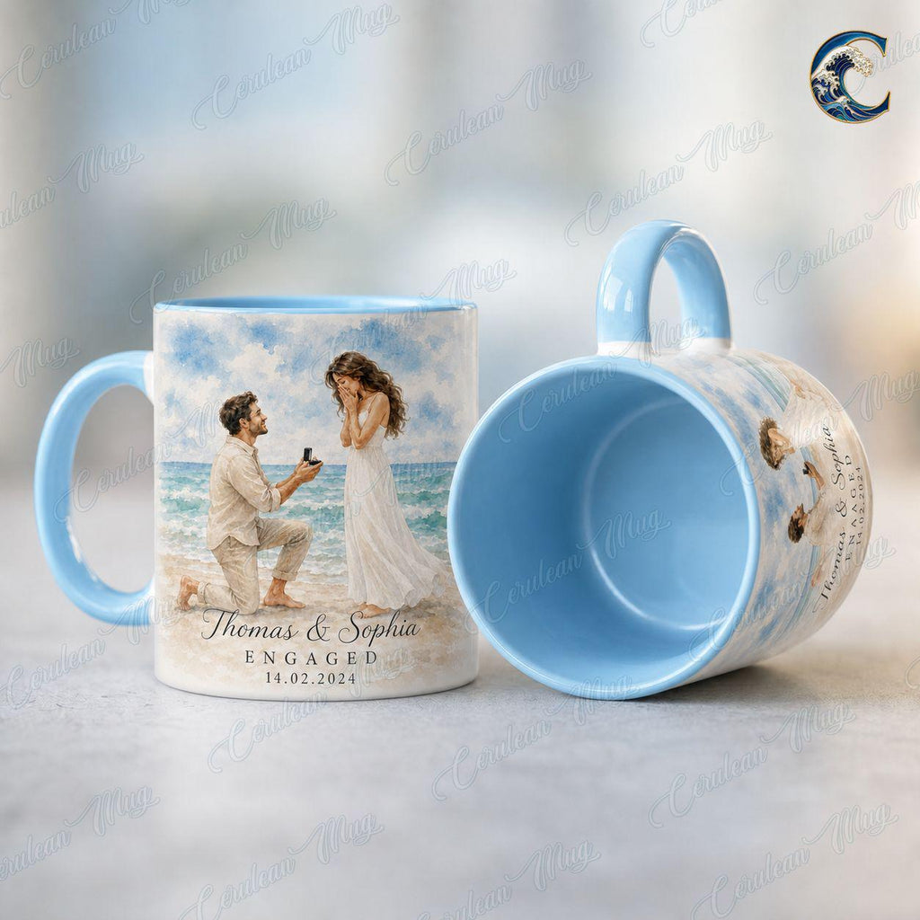 Personalized Proposal Mug, Custom Photo Coffee Mug, He Asked She Said Yes Mug, Beach Proposal Couple Mug, Engagement Gift