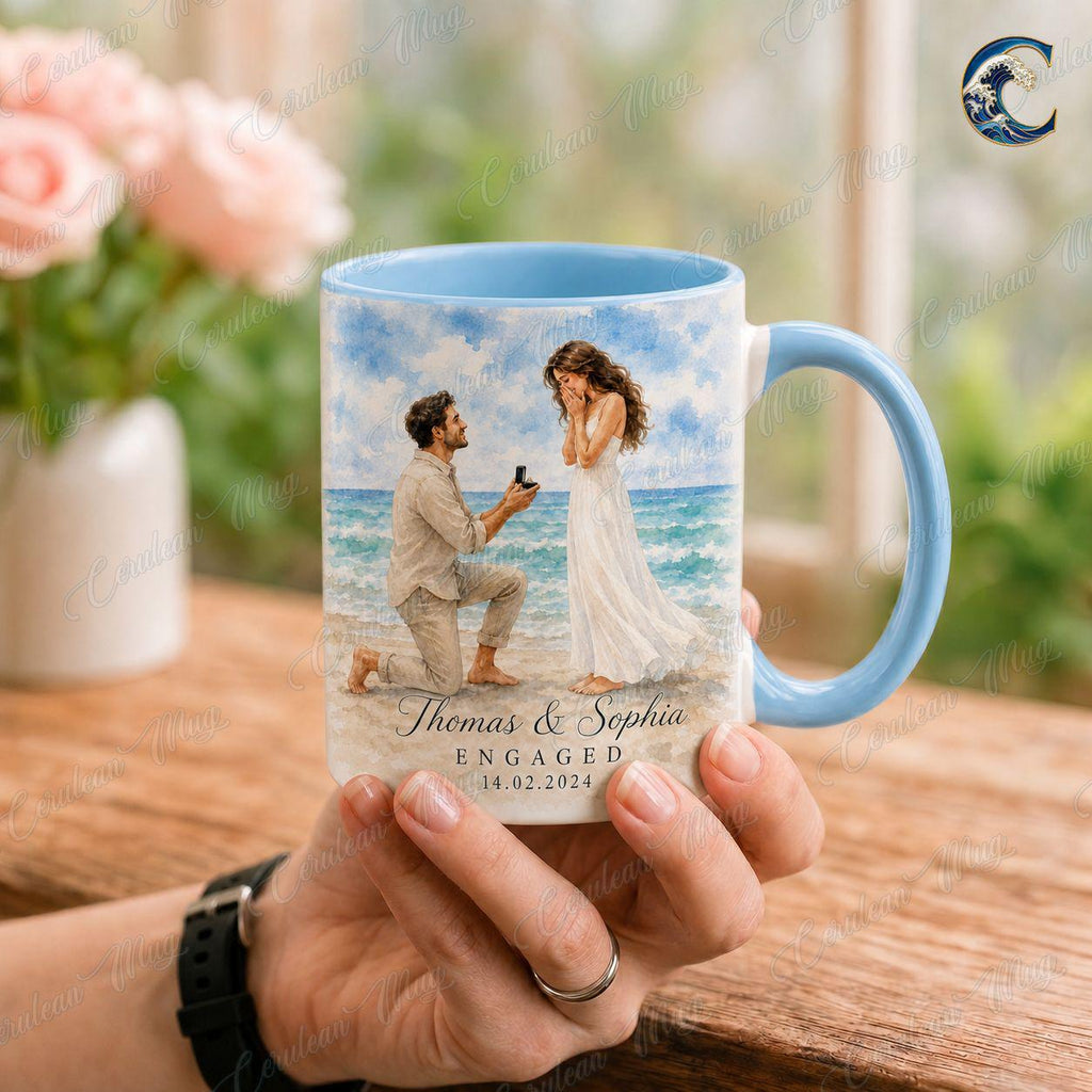 Personalized Proposal Mug, Custom Photo Coffee Mug, He Asked She Said Yes Mug, Beach Proposal Couple Mug, Engagement Gift