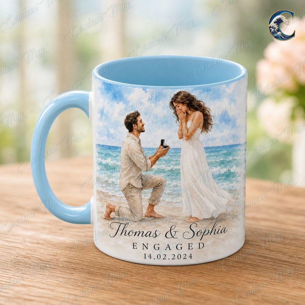 Personalized Proposal Mug, Custom Photo Coffee Mug, He Asked She Said Yes Mug, Beach Proposal Couple Mug, Engagement Gift