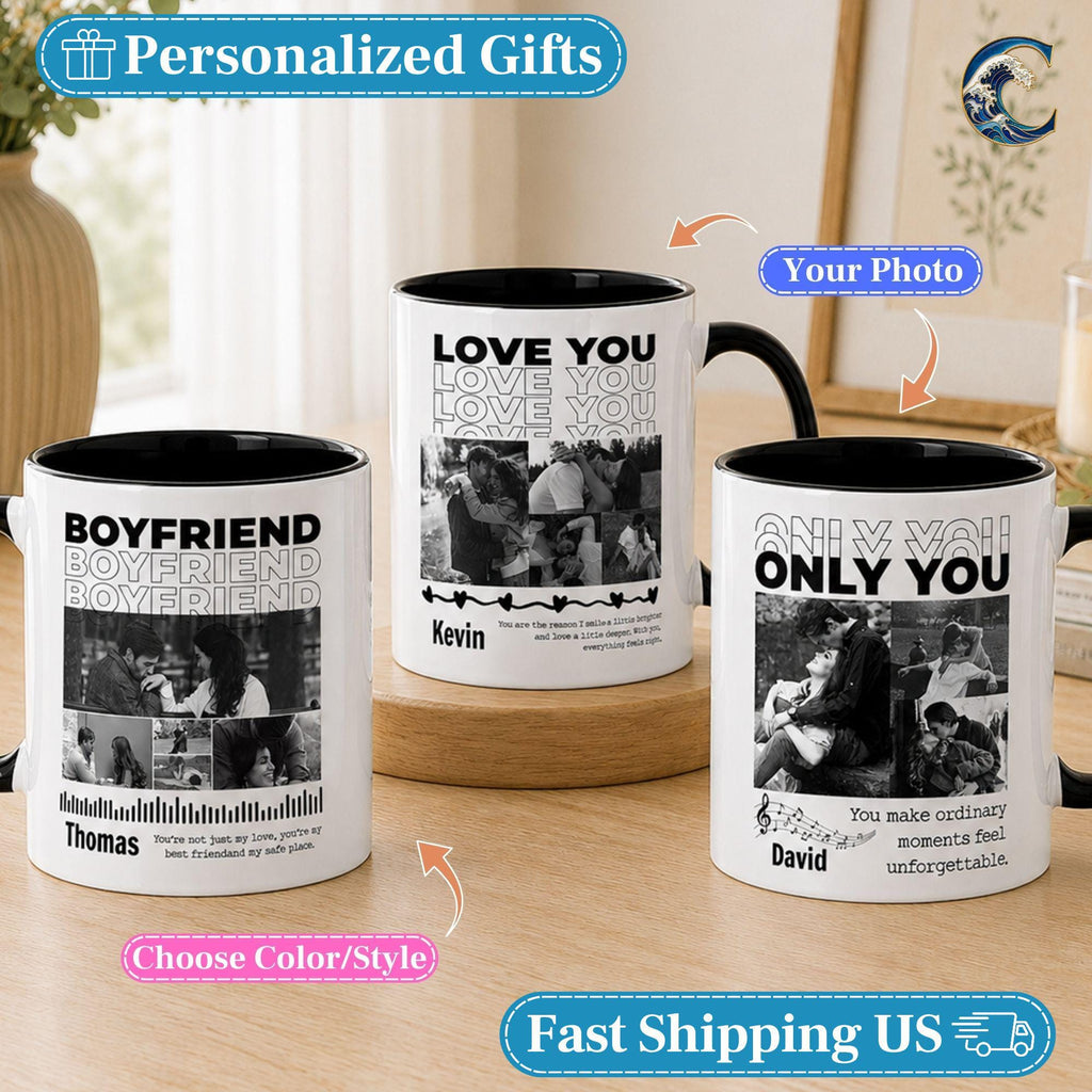 Personalized Boyfriend Mug, Custom Couple Photo Coffee Mug, Love You Mug, Only You Boyfriend Picture Mug, Valentines Day Gift