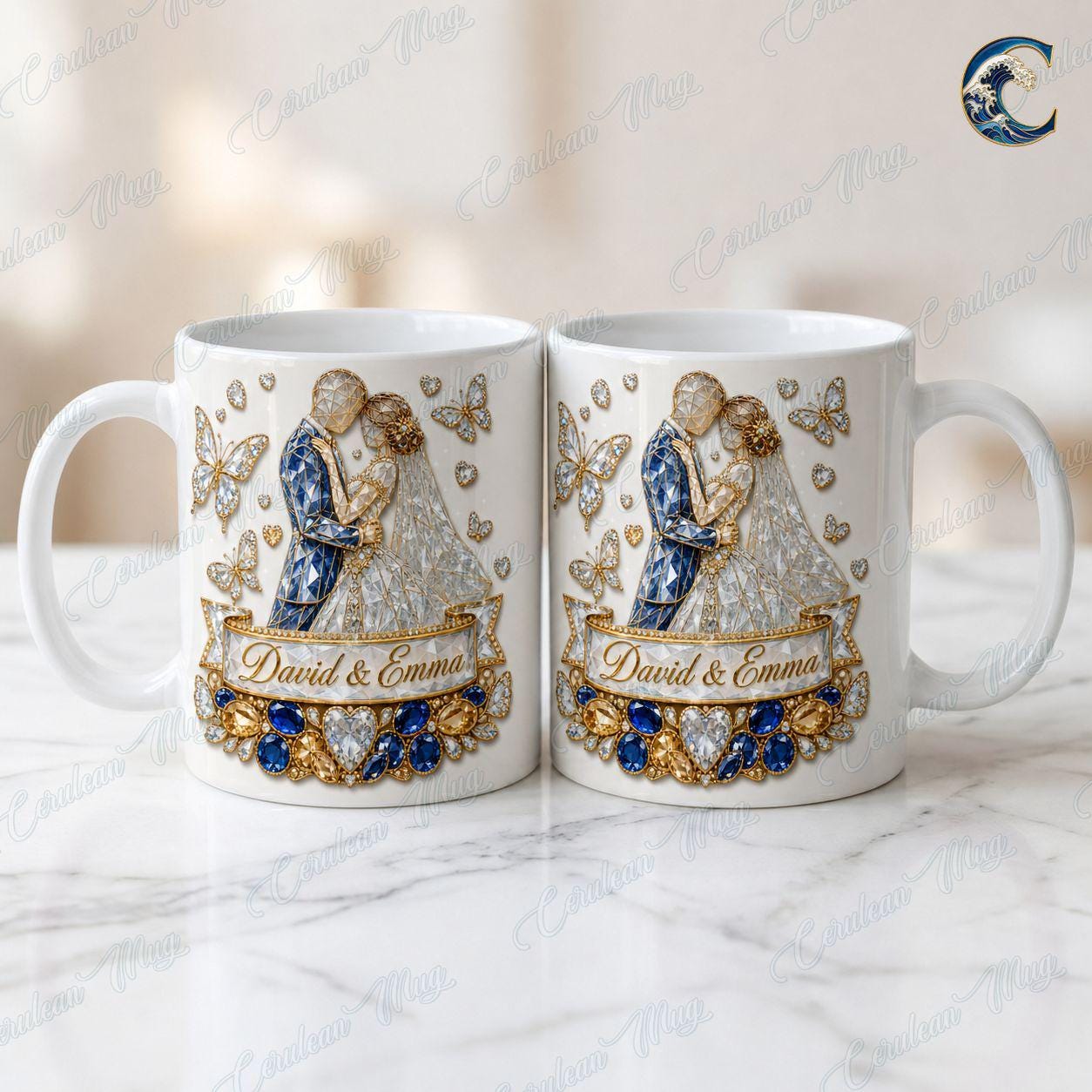 Personalized Bride Groom Wedding Celebration Mug, Wedding Coffee Mug, Engagement Diamonds Jewels Mug, Anniversary Love Mug, Engagement Gift