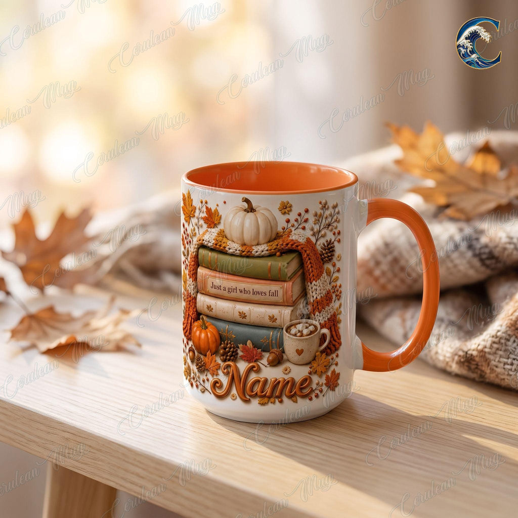 Personalized Fall Books Mug, Autumn Book Coffee Mug, Just A Girl Who Loves Fall Mug, Cozy Autumn Reading Mug, Book Lover Gift